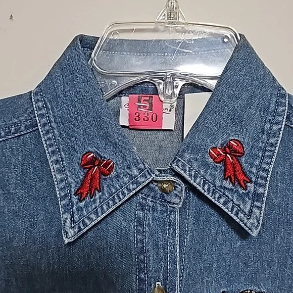 Bobbie Brooks Christmas Long Sleeve Denim Top Sz S Bears Holidays Estate Sale - Picture 4 of 6